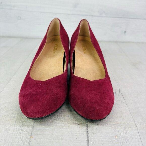 Vionic ANTONIA Burgundy Suede Leather Arch Support Slip On Wedge Shoes Sz 6.5 W - Picture 8 of 16